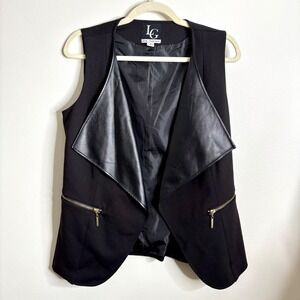 Lena Gabrielle Black Vest Faux Leather Trim Zipper Detail Sleeveless Size‎ 4